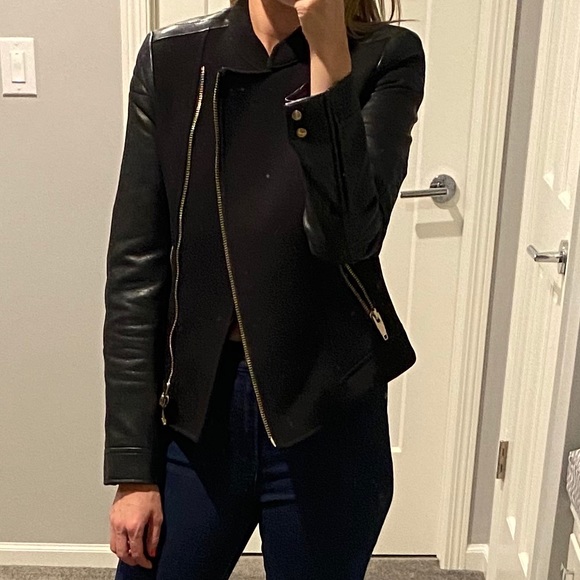 Zara Black and Gold Leather Combo Jacket - Small - Picture 2 of 6